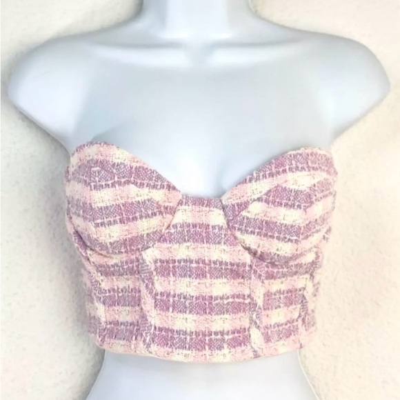 ✨ Zara Purple Plaid Tweed Bustier Corset Top – Size Large ✨ - Picture 6 of 12
